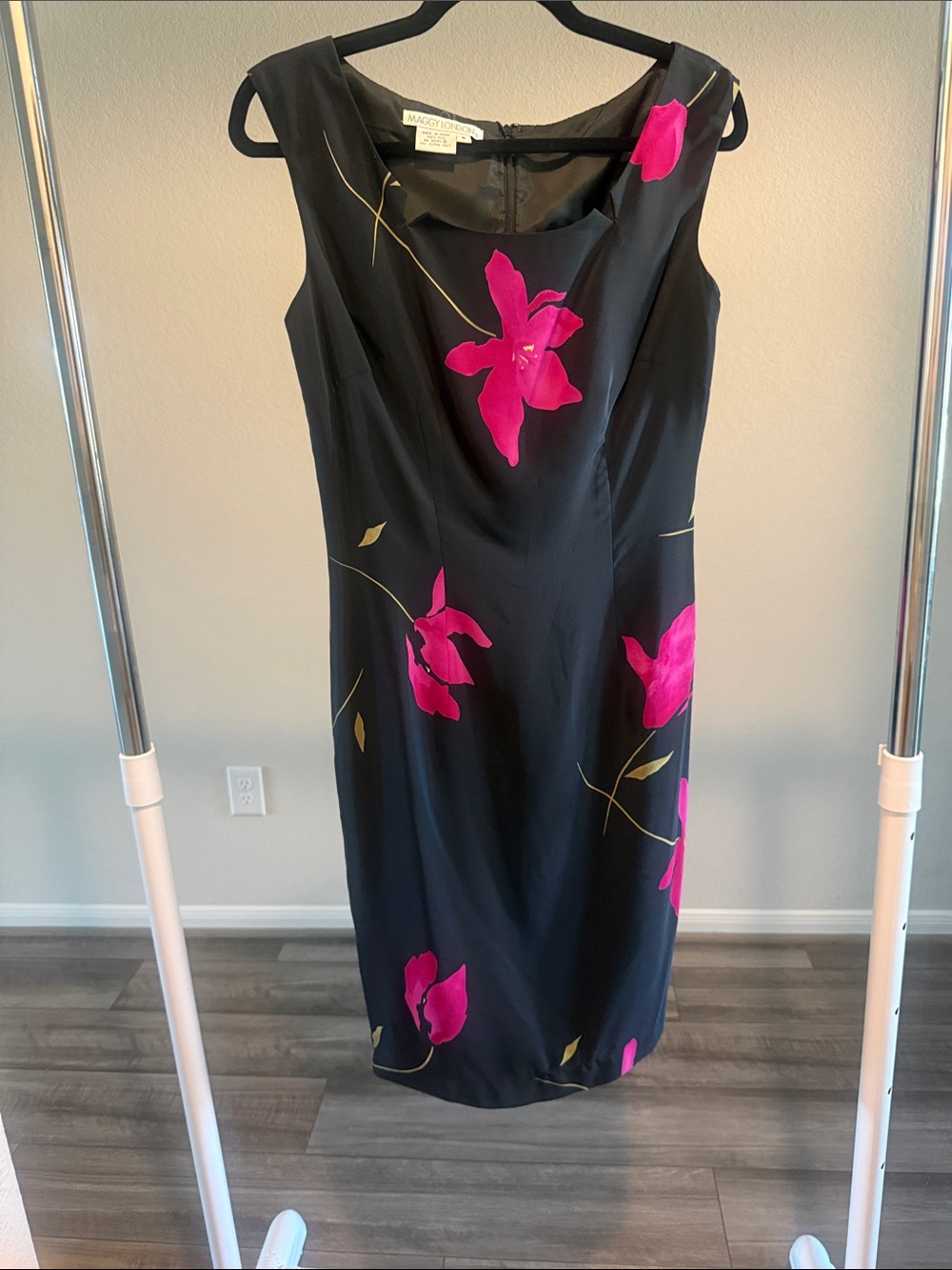 Maggy London Black Sheath Dress with Fuchsia Floral Print